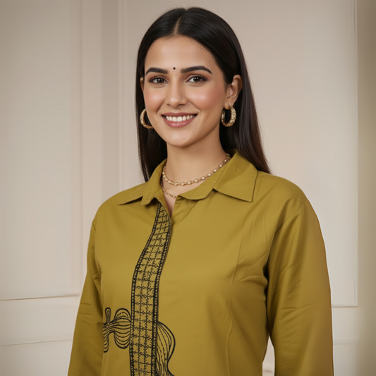 The Veridian Vine Rayon Co-ord Set (Mustard Yellow)