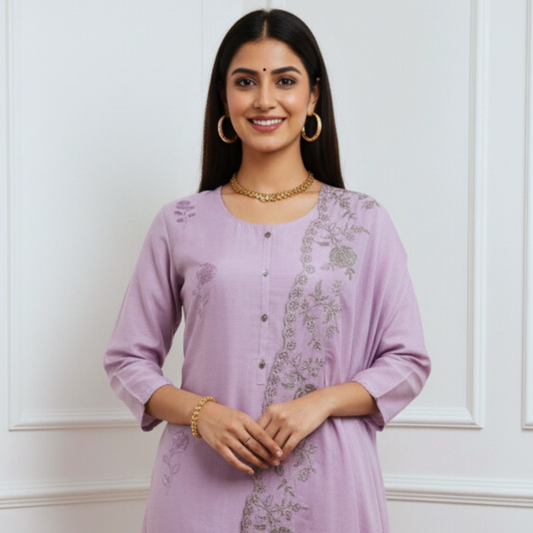 The Gulnar Resham Embroidered Chanderi Kurta Set (Pastel Pink)