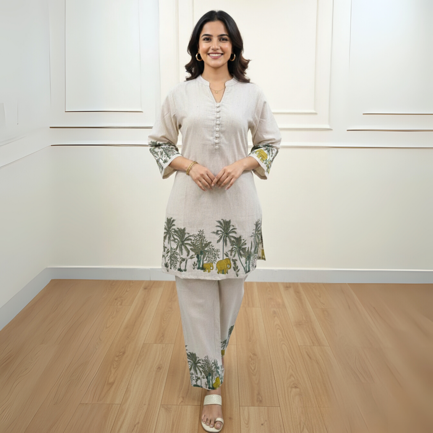 The Vanraj Printed Cotton Co-ord Set (Natural Ivory)