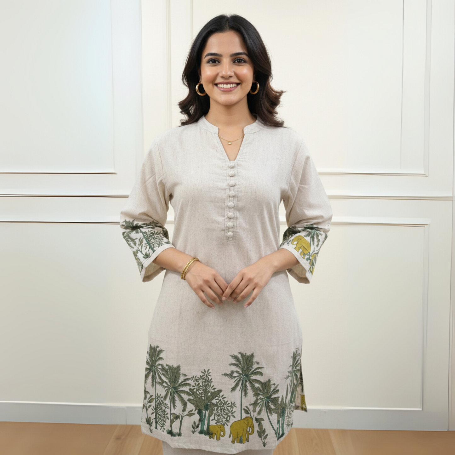The Vanraj Printed Cotton Co-ord Set (Natural Ivory)