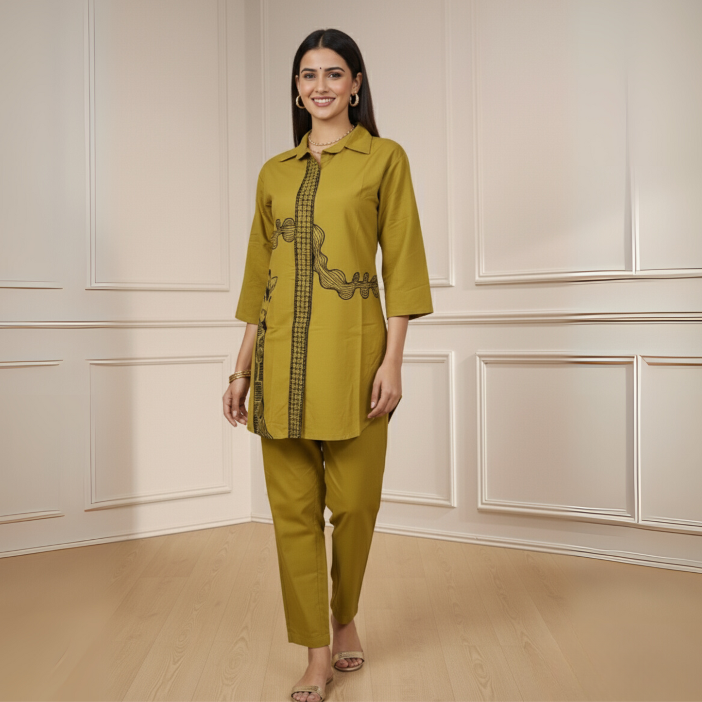 The Veridian Vine Rayon Co-ord Set (Mustard Yellow)