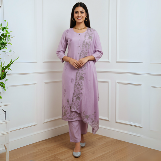 The Gulnar Resham Embroidered Chanderi Kurta Set (Pastel Pink)