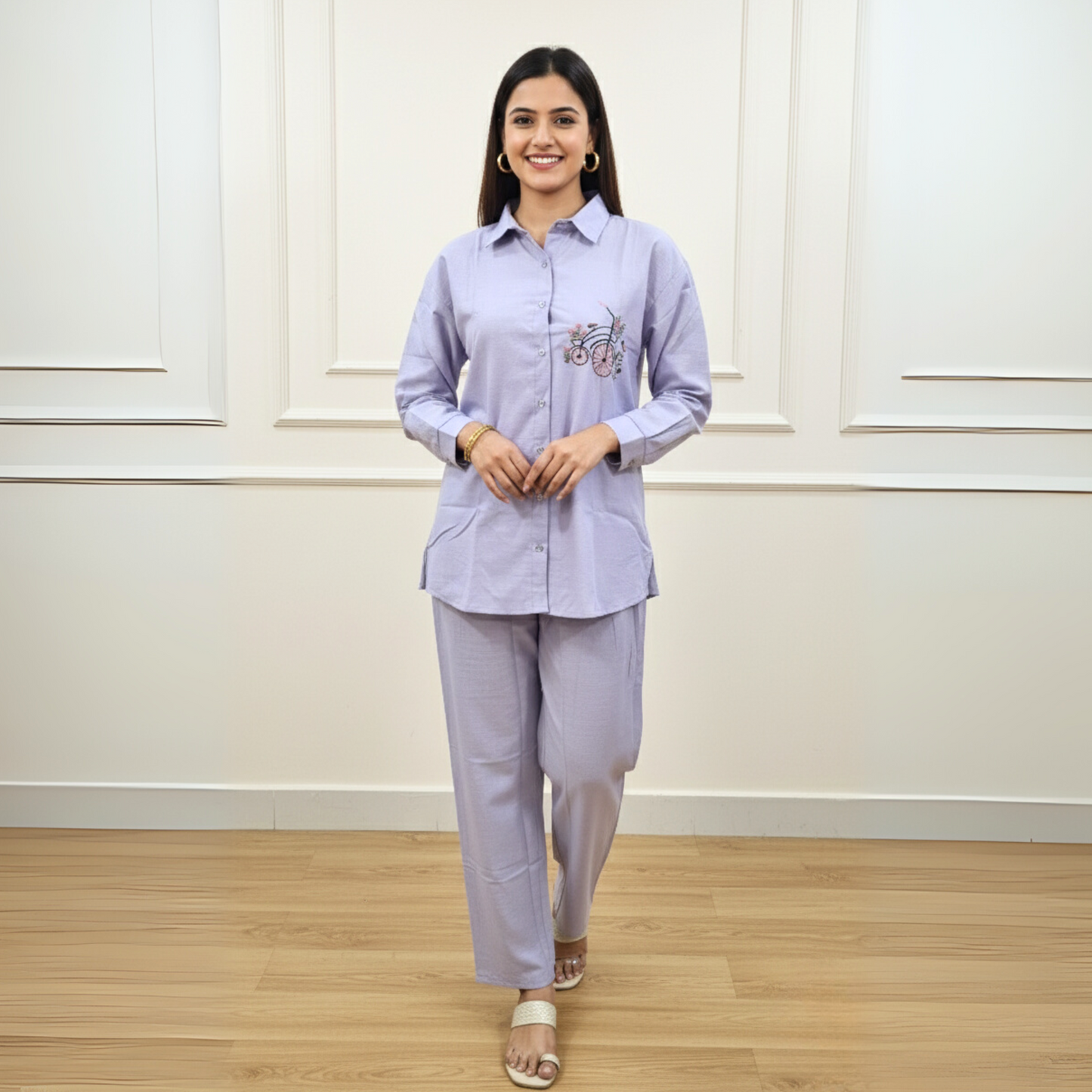 The Lavender Haze Embroidered Linen Blend Co-ord Set