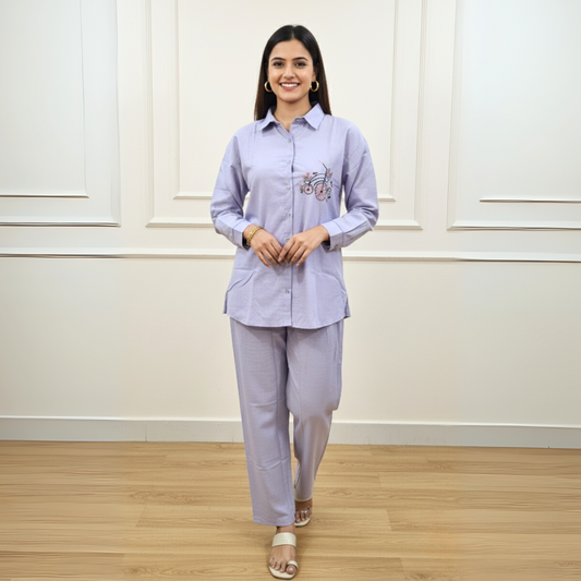 The Lavender Haze Embroidered Linen Blend Co-ord Set